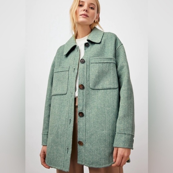 New! Rails Connie Wool-Blend Shacket Herringbone Green 28135 - Picture 1 of 16